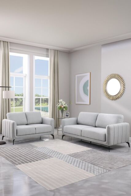 More4Homes Oslo Modern Scandi Style Fabric Living Room 2+3 Seater Sofa Set in Light Grey - image 1