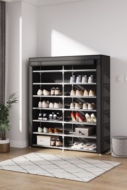 Living and Home 7-tier 2-row Shoe Cabinet Shoe Rack with Roll-Up Dustproof Door in Black - image 1
