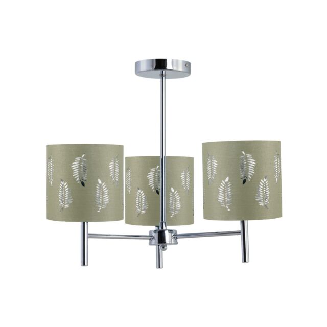 First Choice Lighting Brea - Chrome 3 Light Fitting with Sage Green Fern Shades in Silver - image 1