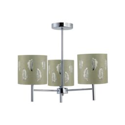 First Choice Lighting Brea - Chrome 3 Light Fitting with Sage Green Fern Shades in Silver