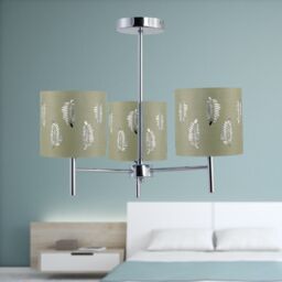 First Choice Lighting Brea - Chrome 3 Light Fitting with Sage Green Fern Shades in Silver - thumbnail 3