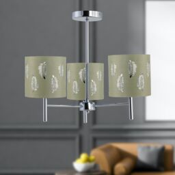 First Choice Lighting Brea - Chrome 3 Light Fitting with Sage Green Fern Shades in Silver - thumbnail 4