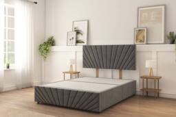 "Sloomy Amberley Tweed Divan Bed Base No Drawers With 26"" Strutted Headboard & 12"" Matching Footboard in Dark Grey - Size: Single" - thumbnail 1