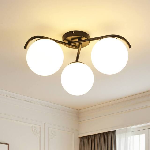 COMELY Modern Black Chandelier, 3 Lights Vintage Glass Ceiling Lights, 50cm - image 1