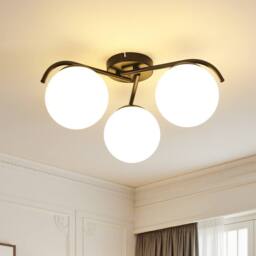 COMELY Modern Black Chandelier, 3 Lights Vintage Glass Ceiling Lights, 50cm