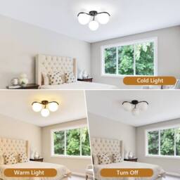 COMELY Modern Black Chandelier, 3 Lights Vintage Glass Ceiling Lights, 50cm - thumbnail 5