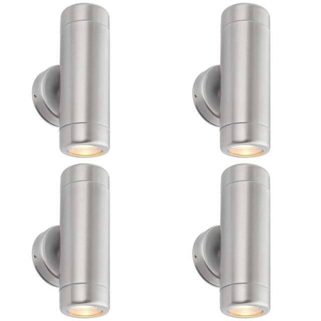 Loops 4 PACK Up & Down Twin Outdoor Wall Light - 2 x 7W LED GU10 - Stainless Steel in Metallics - image 1
