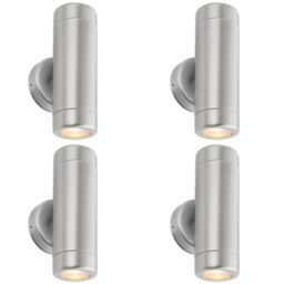 Loops 4 PACK Up & Down Twin Outdoor Wall Light - 2 x 7W LED GU10 - Stainless Steel in Metallics - thumbnail 1