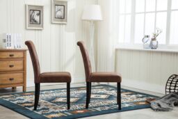 MCC Direct Set of 2 Linen Fabric Plush Padded Buttoned Back Dining Chairs in Brown - thumbnail 3