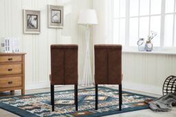MCC Direct Set of 2 Linen Fabric Plush Padded Buttoned Back Dining Chairs in Brown - thumbnail 4
