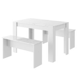 BTM Artificial Marble Dining Set with 2 Benches, Small Space in White - thumbnail 4