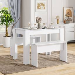 BTM Artificial Marble Dining Set with 2 Benches, Small Space in White - thumbnail 2