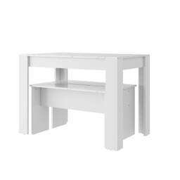 BTM Artificial Marble Dining Set with 2 Benches, Small Space in White - thumbnail 5