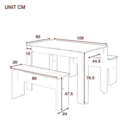BTM Artificial Marble Dining Set with 2 Benches, Small Space in White - thumbnail 3