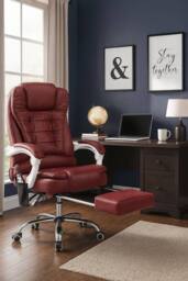 Neo Office Recliner Chair With Footrest & Massage Function in Burgundy