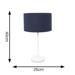 ValueLights Charlie White Metal Single Stem Table Lamp with Fabric Drum Lamp Shade in Navy - thumbnail 6