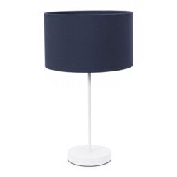 ValueLights Charlie White Metal Single Stem Table Lamp with Fabric Drum Lamp Shade in Navy - thumbnail 2