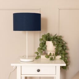ValueLights Charlie White Metal Single Stem Table Lamp with Fabric Drum Lamp Shade in Navy - thumbnail 4