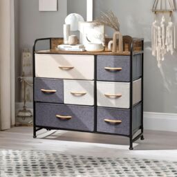 FURNOS Wide 5 Fabric Drawer Bedroom Dresser With Large Drawers in Brown - thumbnail 4