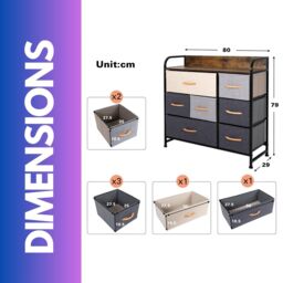 FURNOS Wide 5 Fabric Drawer Bedroom Dresser With Large Drawers in Brown - thumbnail 5