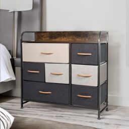 FURNOS Wide 5 Fabric Drawer Bedroom Dresser With Large Drawers in Brown - thumbnail 2
