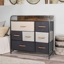 FURNOS Wide 5 Fabric Drawer Bedroom Dresser With Large Drawers in Brown - thumbnail 3