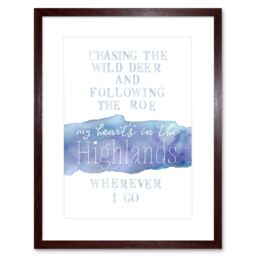 "Artery8 Wall Art Print My Heart's Highlands Scotland Burns Song Lyrics Watercolour Framed Art in Brown - Size: W7"" x H9""" - thumbnail 1