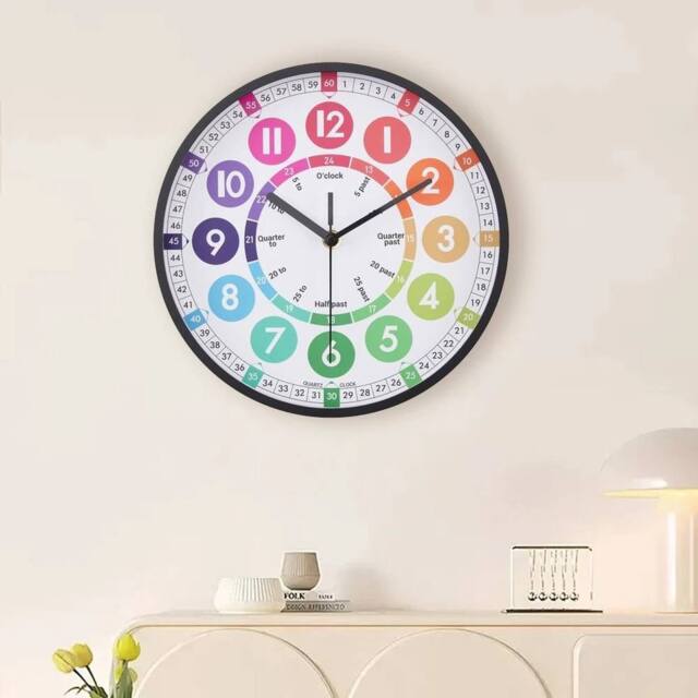 EONLION Black 25cm Round Learning Clock - Size: 100 cm - image 1