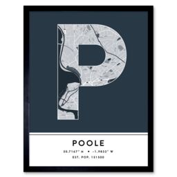 "Wee Blue Coo Wall Art Print Poole England United Kingdom City Map Modern Typography Stylish Letter Framed Word in Navy - Size: W12"" x H16""" - thumbnail 1