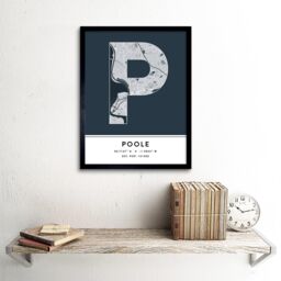 "Wee Blue Coo Wall Art Print Poole England United Kingdom City Map Modern Typography Stylish Letter Framed Word in Navy - Size: W12"" x H16""" - thumbnail 2