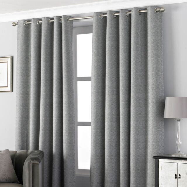 Paoletti Pendleton Eyelet Curtains in Dark Grey - Size: 168 cm width x 137 cm drop