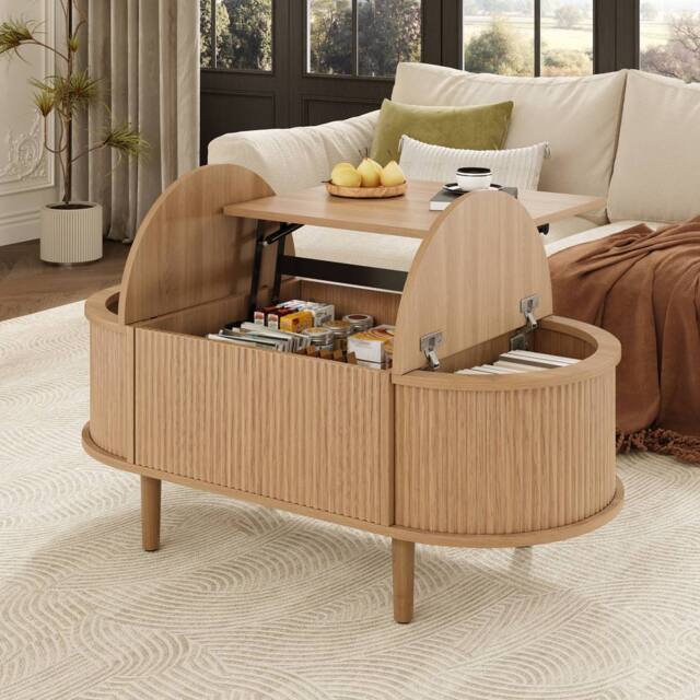 Matteo Adjustable Coffee Table with Storage, Multifunctional Storage Table in Natural - image 1