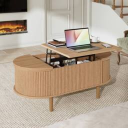Matteo Adjustable Coffee Table with Storage, Multifunctional Storage Table in Natural - thumbnail 5