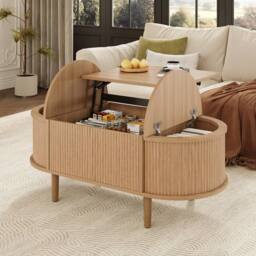 Matteo Adjustable Coffee Table with Storage, Multifunctional Storage Table in Natural