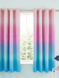 Catherine Lansfield 'Mermaid' Reversible Lined Eyelet Curtains Two Panels in Blue - Size: 168 cm width x 183 cm drop - thumbnail 2