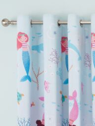 Catherine Lansfield 'Mermaid' Reversible Lined Eyelet Curtains Two Panels in Blue - Size: 168 cm width x 183 cm drop - thumbnail 3