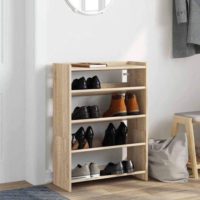 Berkfield Home Shoe Rack Sonoma Oak 60x25x81 cm Engineered Wood in Light Oak - Size: 60 x 25 x 81 cm - image 1