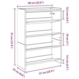 Berkfield Home Shoe Rack Sonoma Oak 60x25x81 cm Engineered Wood in Light Oak - Size: 60 x 25 x 81 cm - thumbnail 9
