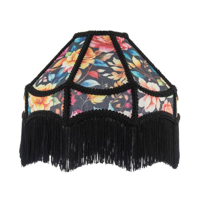 Happy Homewares Black Victorian Empire Lamp Shade with Chic Multi Colour Floral Design - Size: 12 inches - image 1