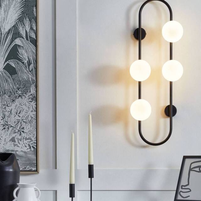 Wyld and Coco Ring Wall Lamp - Black Iron with Four Glass Globes 70 cm - image 1