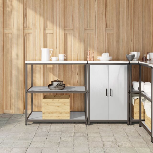 Berkfield Home Kitchen Storage Set with Shelf with Storage with Door Adjustable 2 pcs Sliver 150 x 50 x 92 cm in Silver - image 1