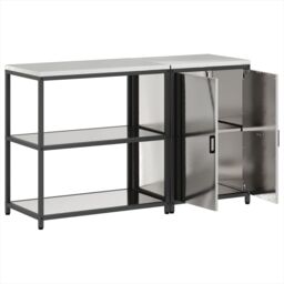 Berkfield Home Kitchen Storage Set with Shelf with Storage with Door Adjustable 2 pcs Sliver 150 x 50 x 92 cm in Silver - thumbnail 7