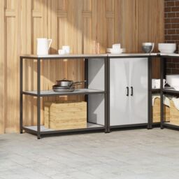 Berkfield Home Kitchen Storage Set with Shelf with Storage with Door Adjustable 2 pcs Sliver 150 x 50 x 92 cm in Silver - thumbnail 4