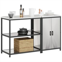 Berkfield Home Kitchen Storage Set with Shelf with Storage with Door Adjustable 2 pcs Sliver 150 x 50 x 92 cm in Silver - thumbnail 3