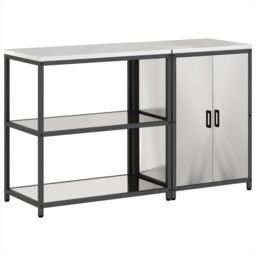 Berkfield Home Kitchen Storage Set with Shelf with Storage with Door Adjustable 2 pcs Sliver 150 x 50 x 92 cm in Silver - thumbnail 2