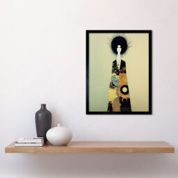 "Artery8 Wall Art Print Portrait of Beautiful Woman Gustav Klimt Style Dress Art Framed in Black - Size: W12"" x H16""" - thumbnail 2
