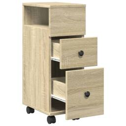 Berkfield Home Narrow Bathroom Cabinet with Wheels Sonoma Oak Engineered Wood in Light Oak - thumbnail 7