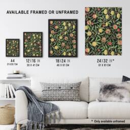 "Artery8 Pomegranate & Citrus Pattern Vintage Framed Wall Art Print W. Morris in Green - Size: W12"" x H16""" - thumbnail 3