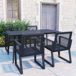 Berkfield Home 5 Piece Outdoor Dining Set PVC Rattan Black - thumbnail 1
