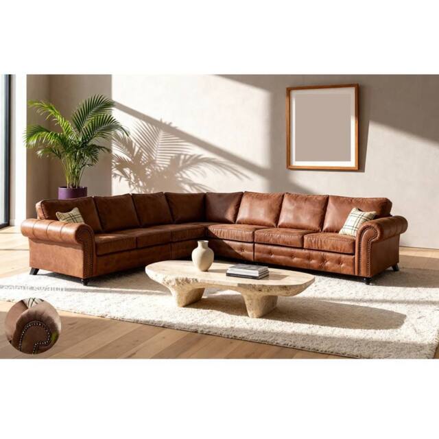 Furniture 786 Oakland Suede Leather 3c3 Corner Sofa in Brown
